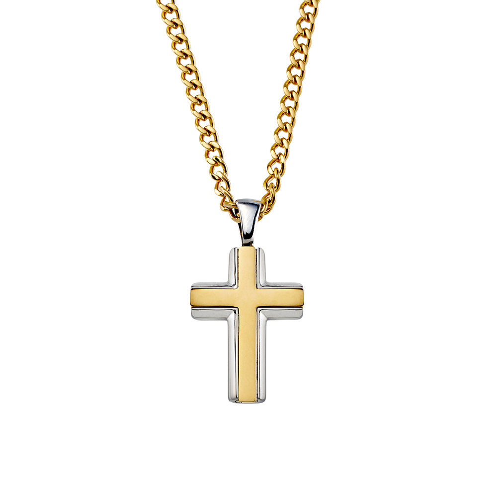 Men Necklace- Stainless Steel Cross Pendant + Chain