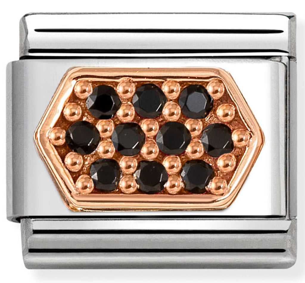 Symbol - Hexagon with Black CZ Rosegold Charm