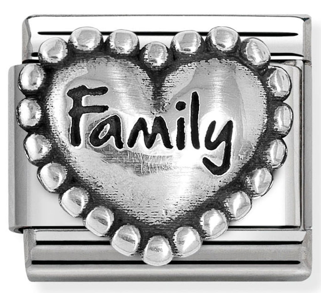 Family - Heart with Dots Family Silver Oxidised Charm