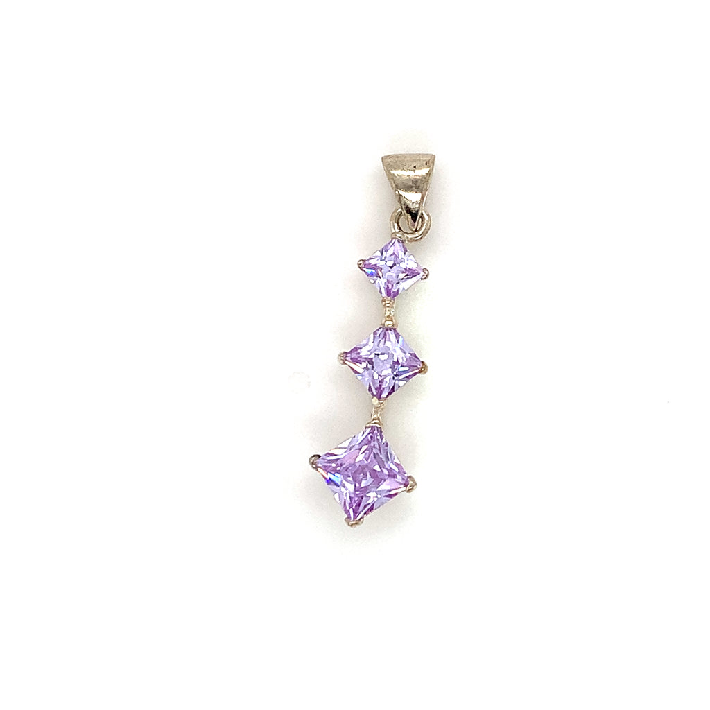 Silver 3 Purple Crystal Drop Pendant