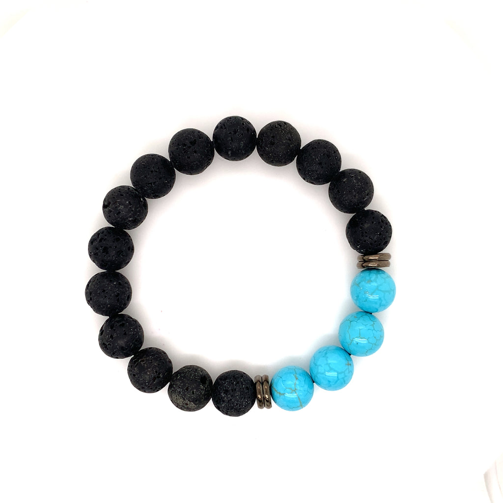 Crystal Bracelet - Turquoise & Black Lava Stone