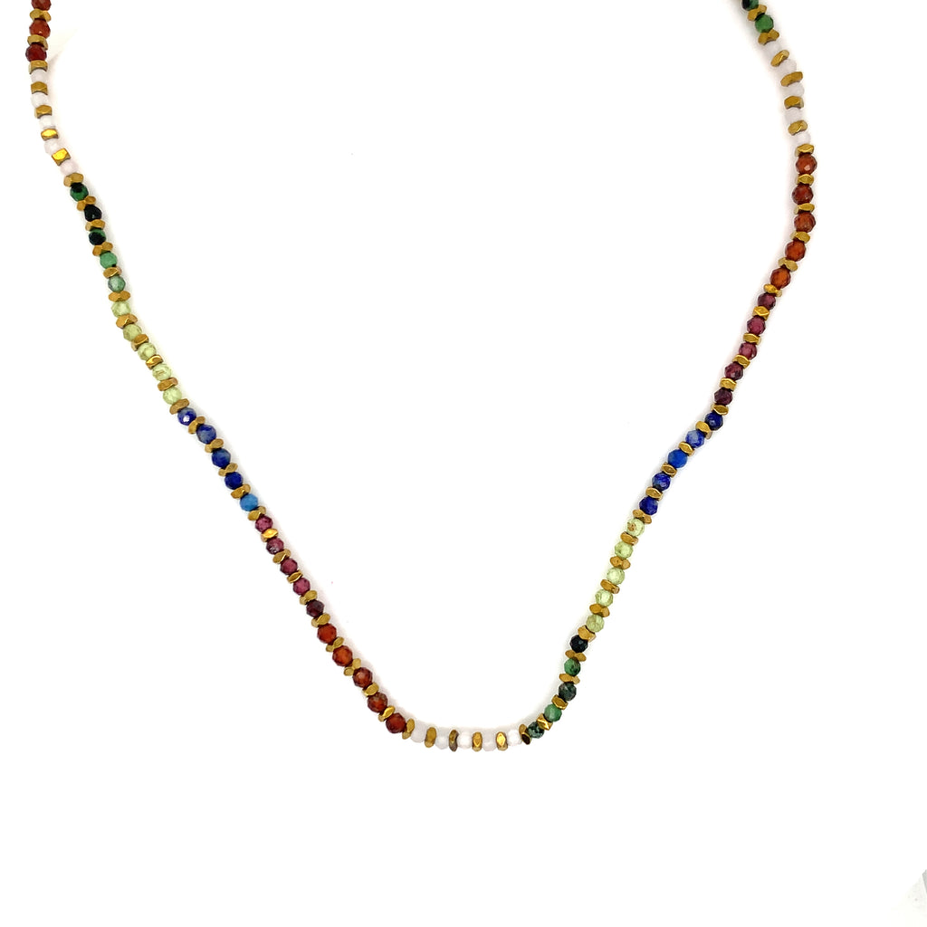 Copper Beaded Necklace - Multi Coloured Rainbow Gemstone