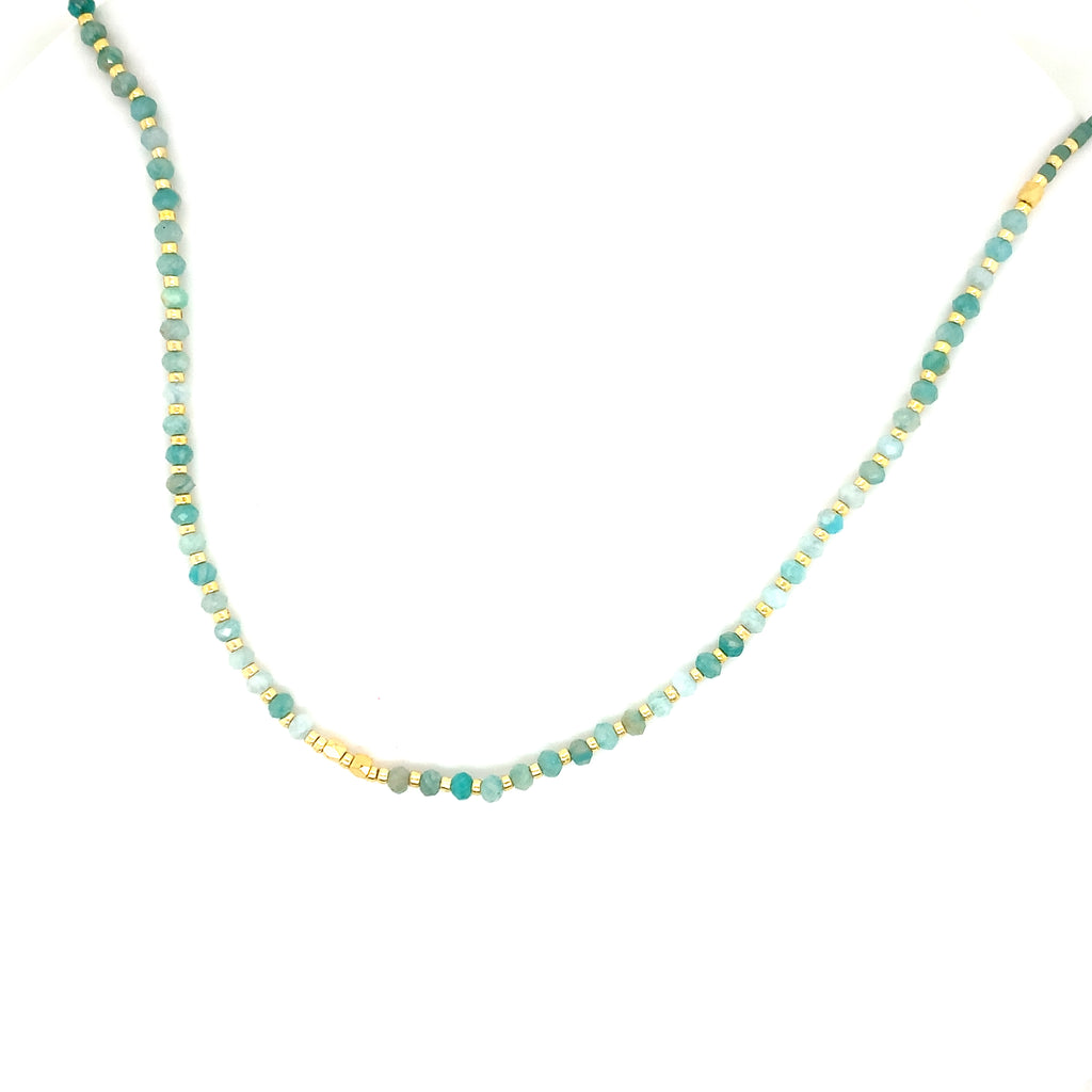 Copper Beaded Necklace - Aqua/ Green  Gemstone