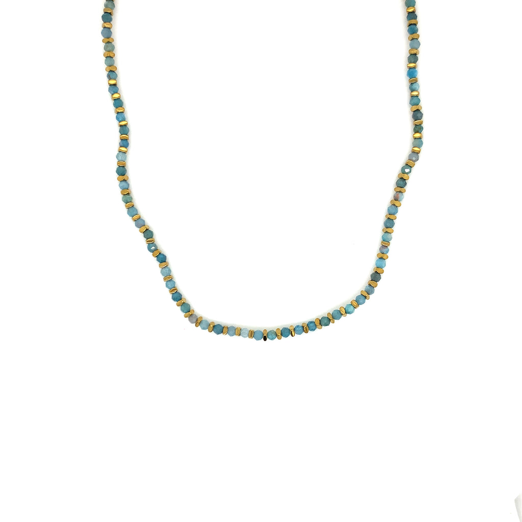 Copper Beaded Necklace - Blue/Gold Gemstone