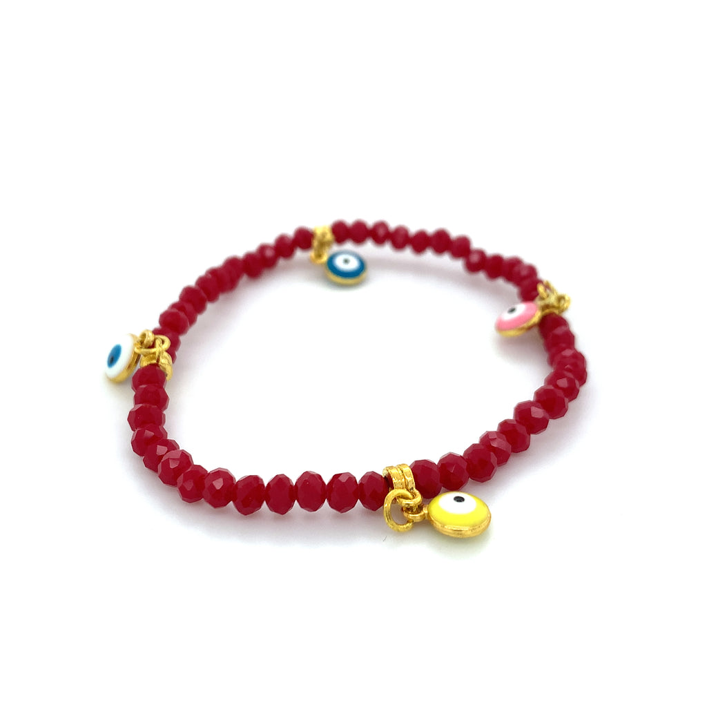 Burgundy Red Mati Evil Eye Crystal Bracelets