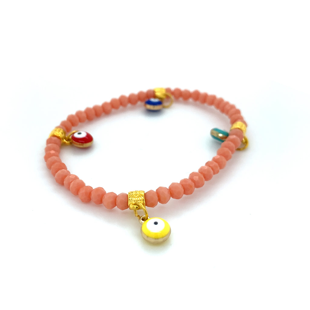 Coral Pink Mati Evil Eye Crystal Bracelets