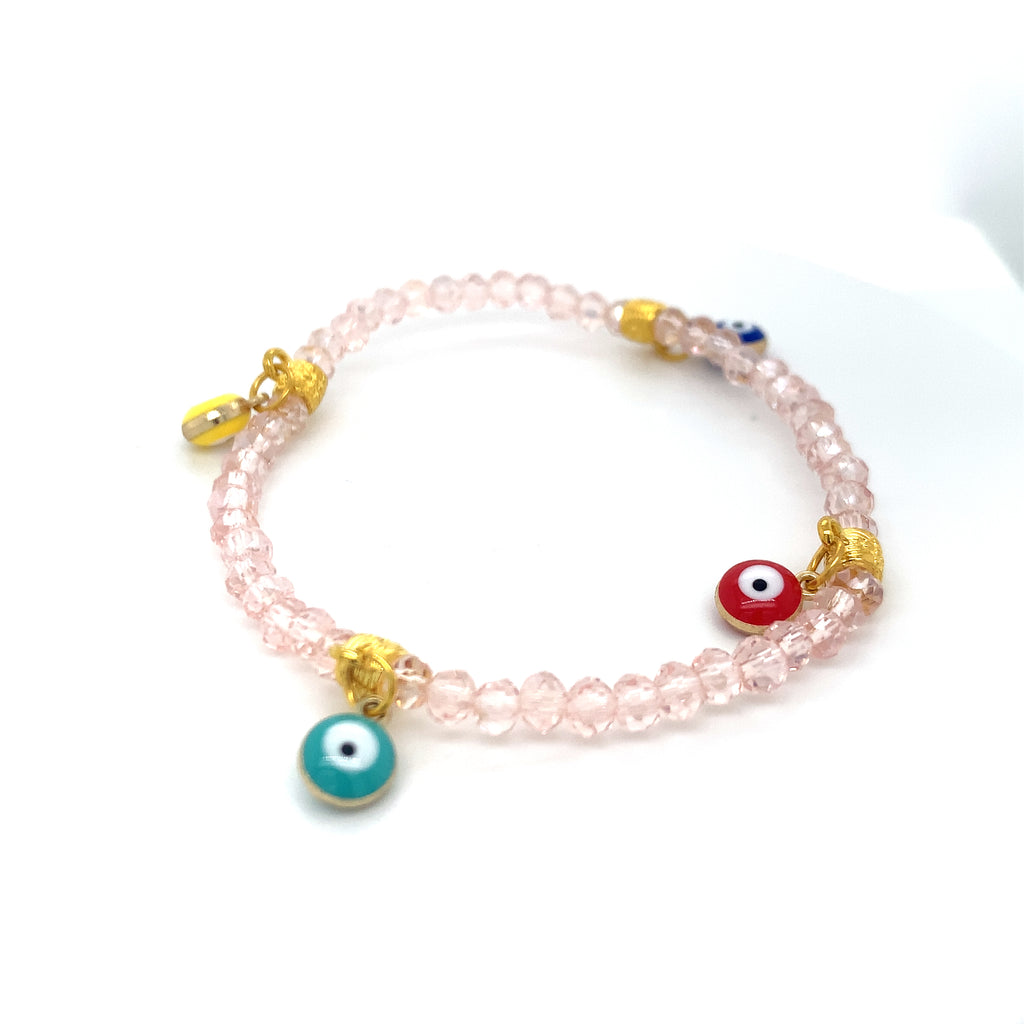 Clear Pink Mati Evil Eye Crystal Bracelets