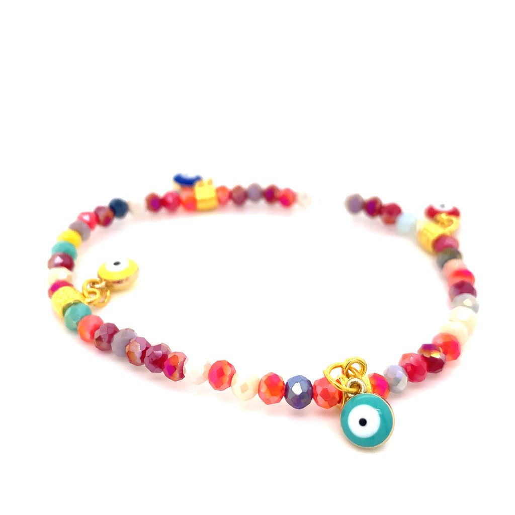 Pink Tone Multi-coloured Mati Evil Eye Crystal Bracelets