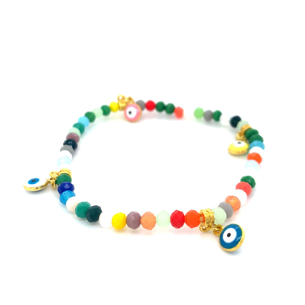 Green/Blue Tone Multi-coloured Mati Evil Eye Crystal Bracelets