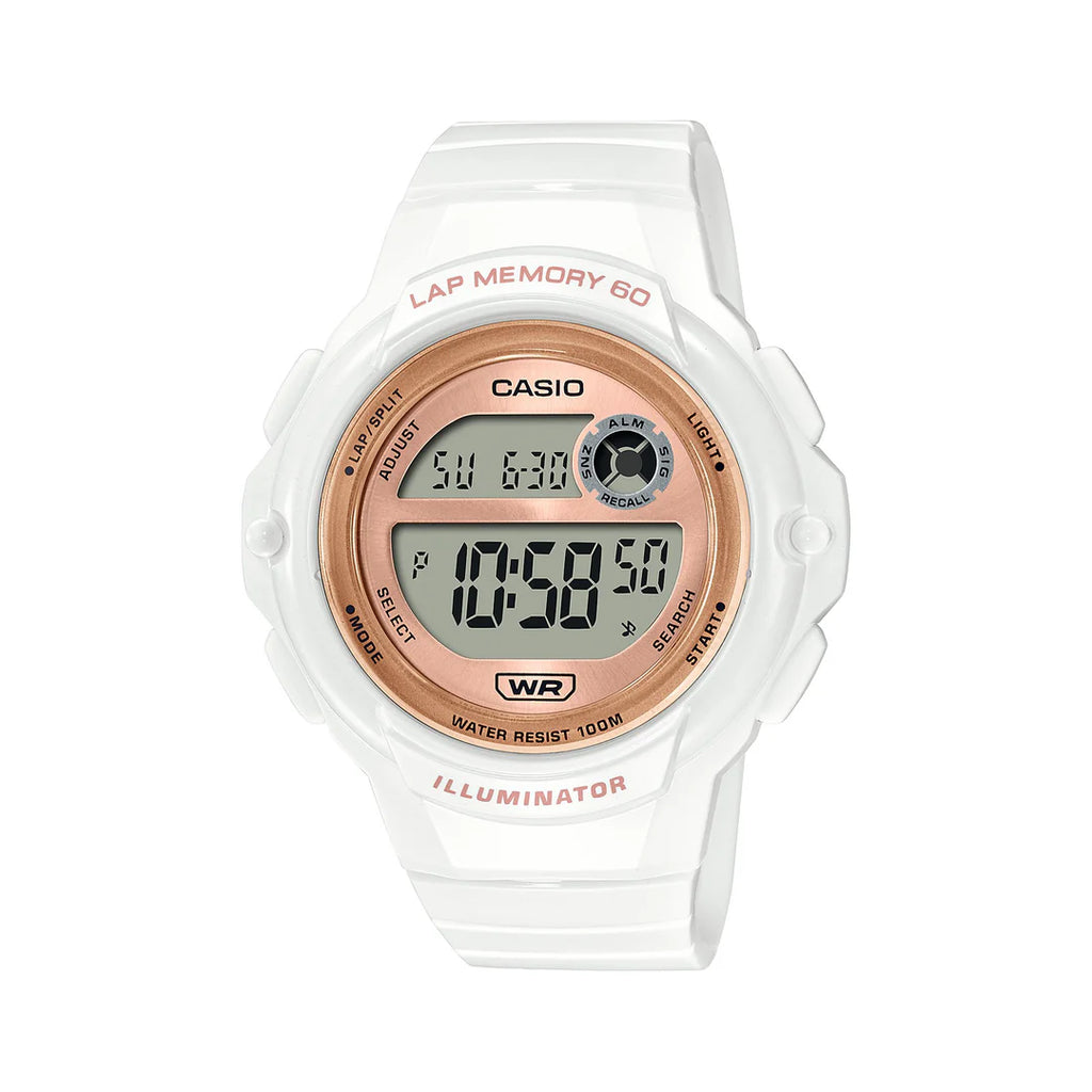 Casio Ladies Digital White Resin & Rosegold Watch