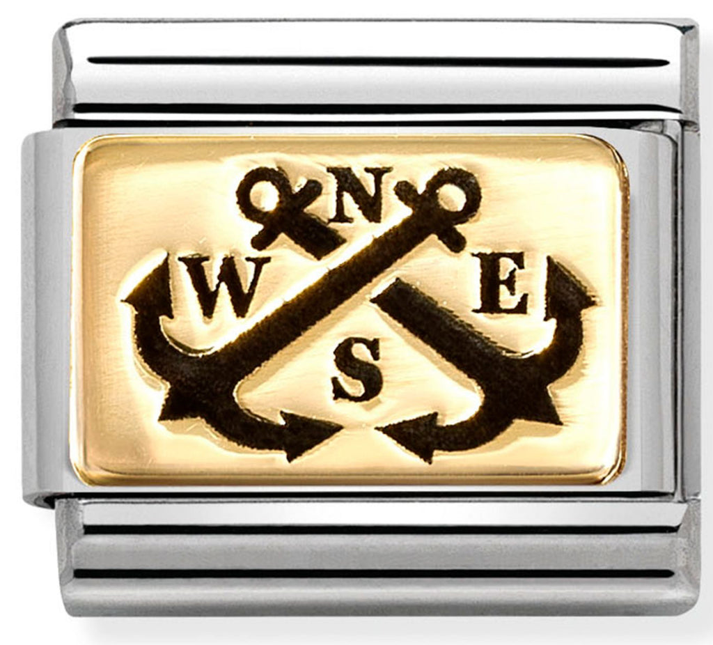 Symbol - Anchor NSEW with Black Enamel Gold Charm