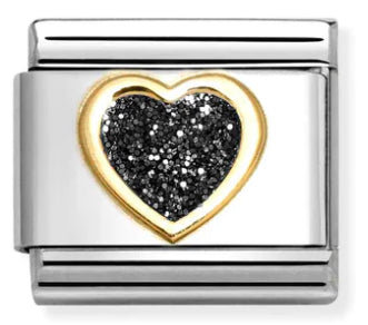 Glitter - Black Heart Gold Charm