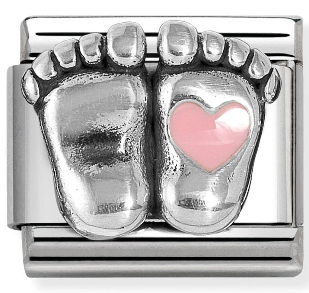 Baby - Pink Heart Foot Silver Charm