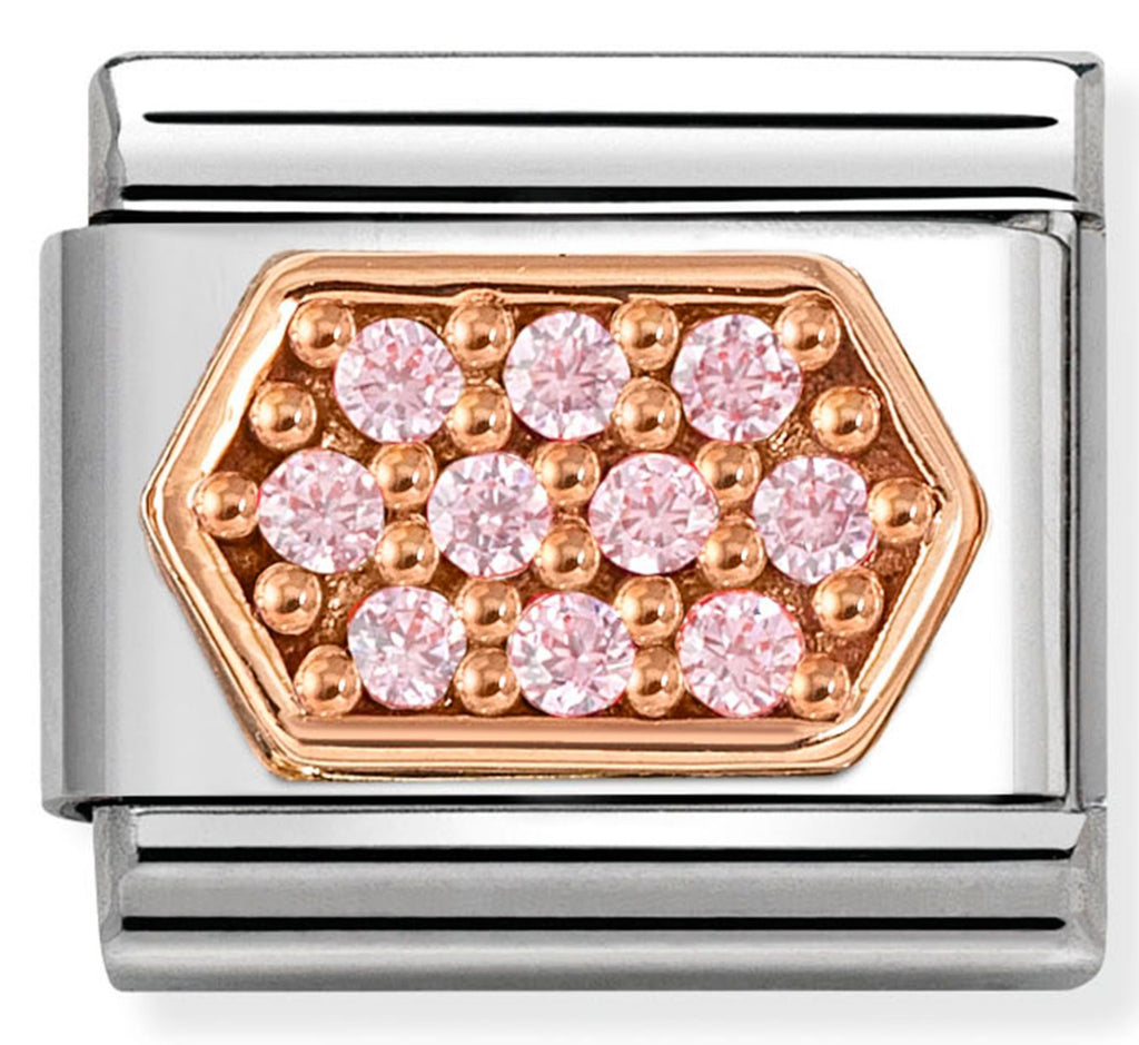 Symbol - Hexagon with Pink CZ Rosegold Charm