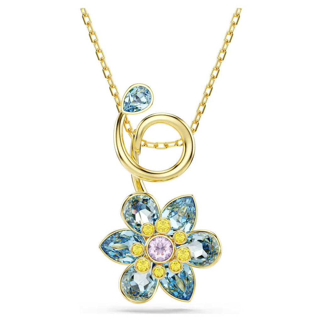 Idyllic Multicoloured Flower Mixed Cuts Gold Drop Necklace