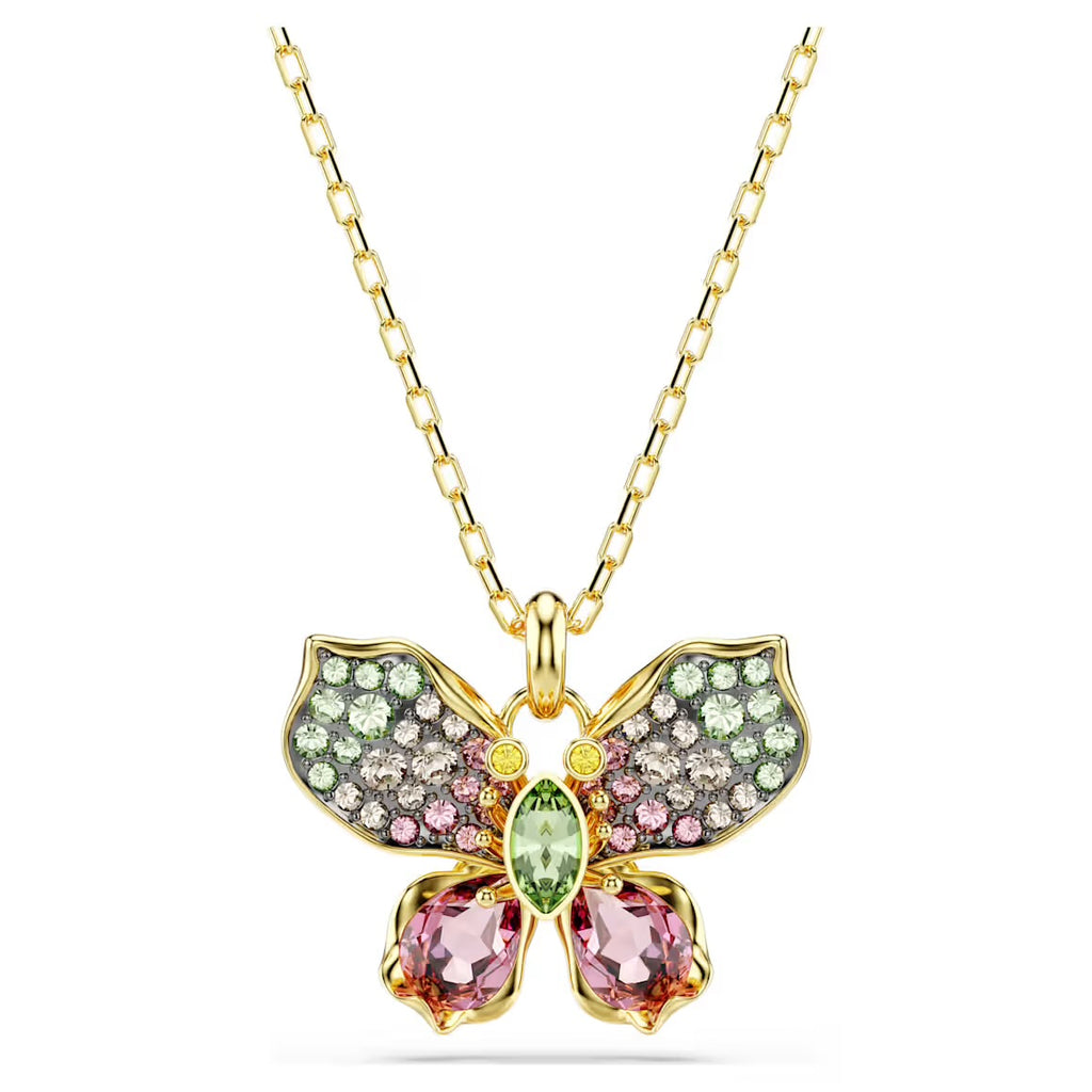 Idyllia Multicoloured Mixed Cuts Pave Butterfly Gold Necklace