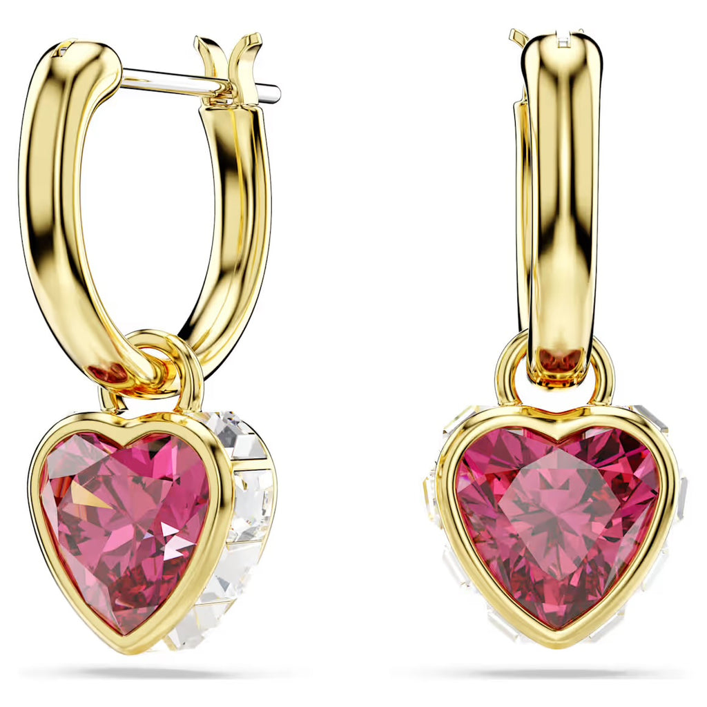 Chroma Red Heart Gold Drop Earrings