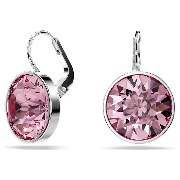 Bell Pink Round Silver Drop Earrings