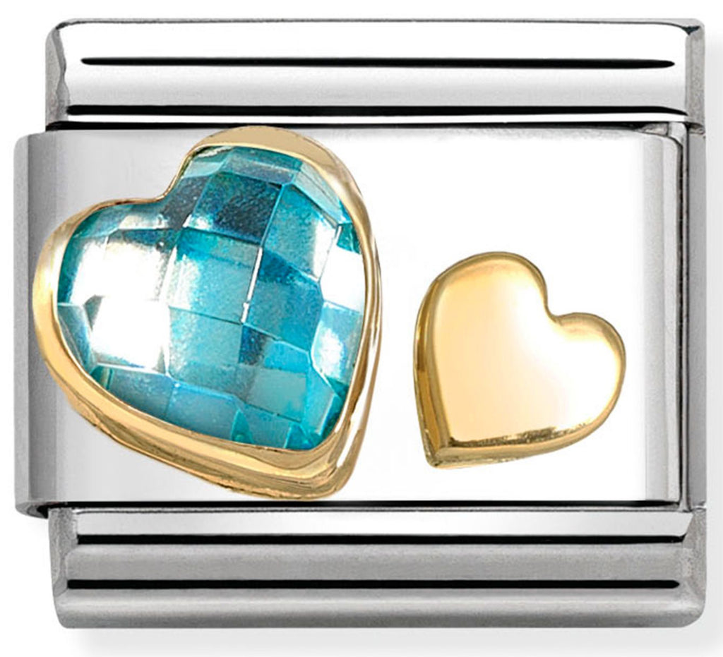 Gemstones - Gold Heart & Light Blue CZ Charm