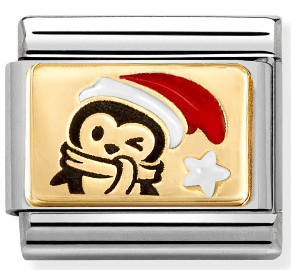 Christmas - Penguin with Santa Hat Gold Charm