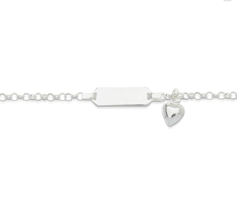 Tiny Treasures Sterling Silver Baby ID Plate Bracelet with Heart Charm