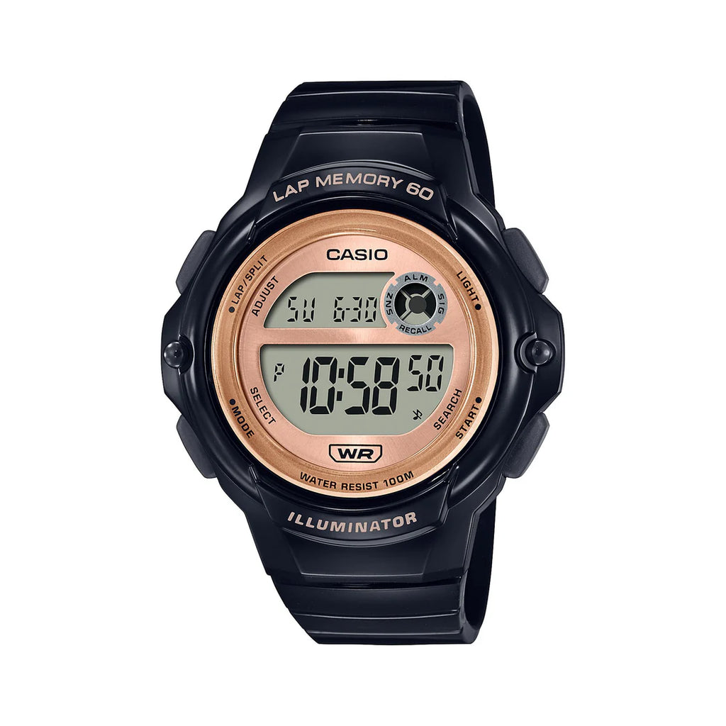 Casio Ladies Black Resin & Rosegold Watch