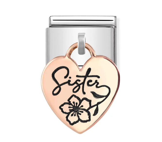 Heart Sister Dangle Rosegold Charm