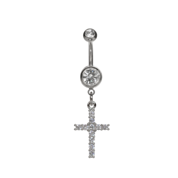 PGYMY NAVEL SS CROSS DROP CRYSTAL BELL BAR