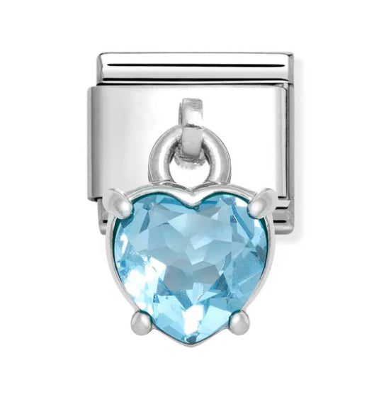 Heart Cut Blue CZ Silver Charm