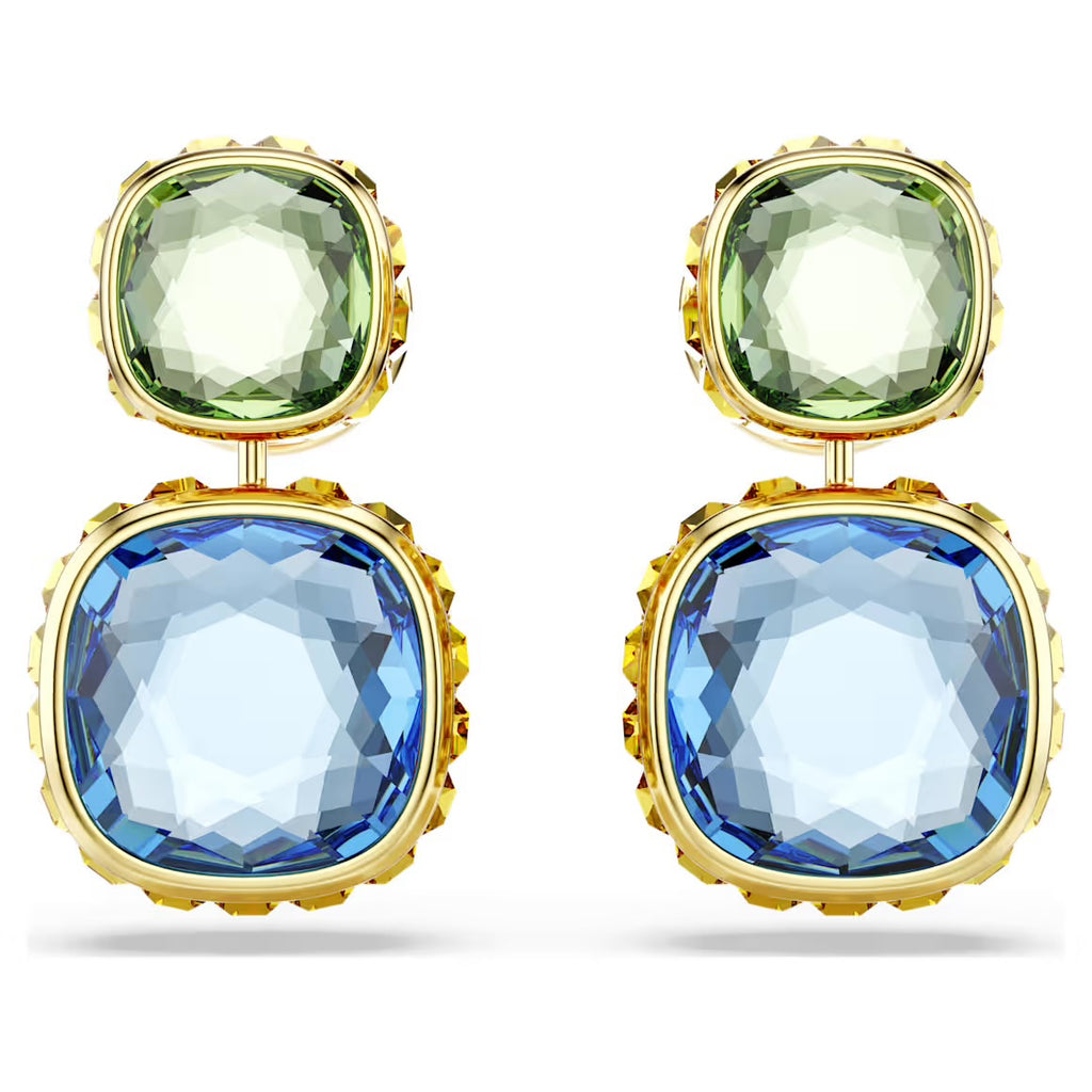 Chroma Multicoloured Cushion Cut Gold Drop Earrings