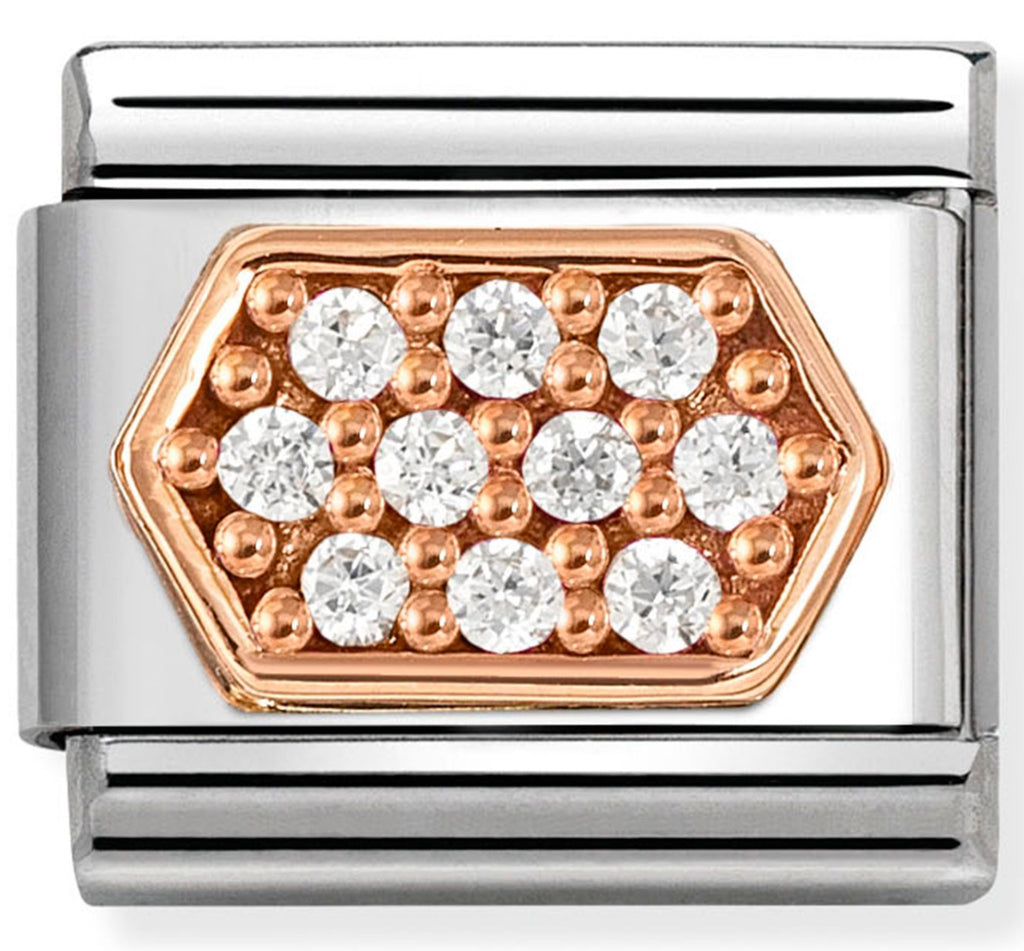 Symbol - Hexagon with White CZ Rosegold Charm