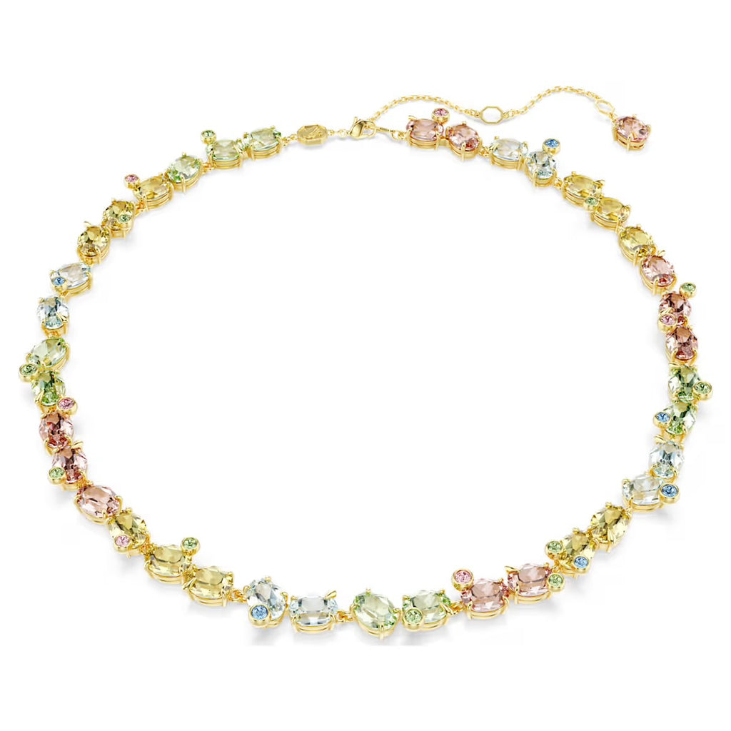 Gema Multicoloured Mixed Cuts Gold Tennis Necklace