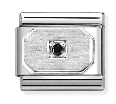 Symbol - Rectangle with Black CZ Silver Charm