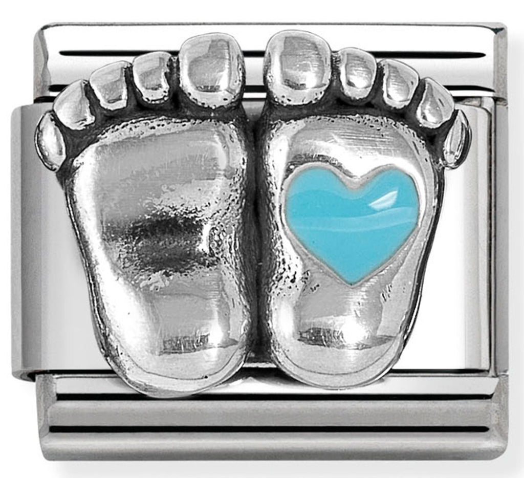 Baby - Blue Heart Foot Silver Charm