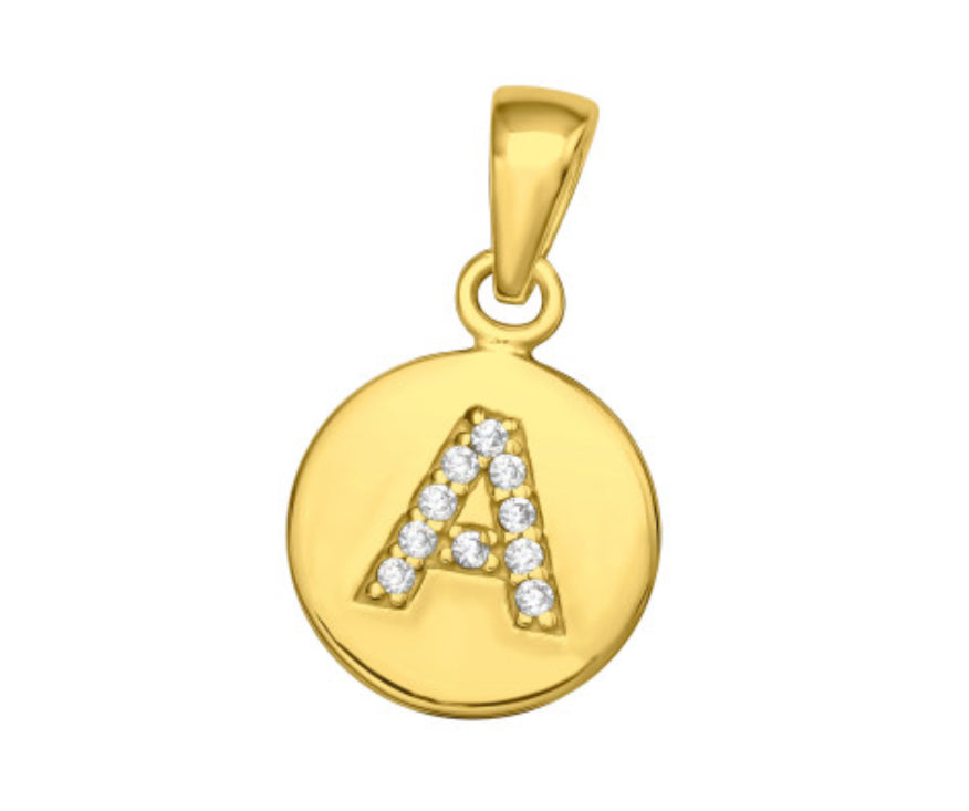 Initial ‘A’ Disc Pendant - Silver or Gold