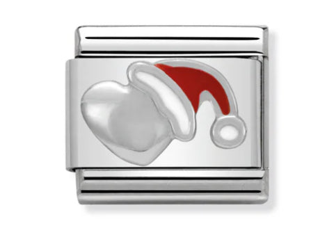 Christmas - Heart With Christmas Hat Silver Charm