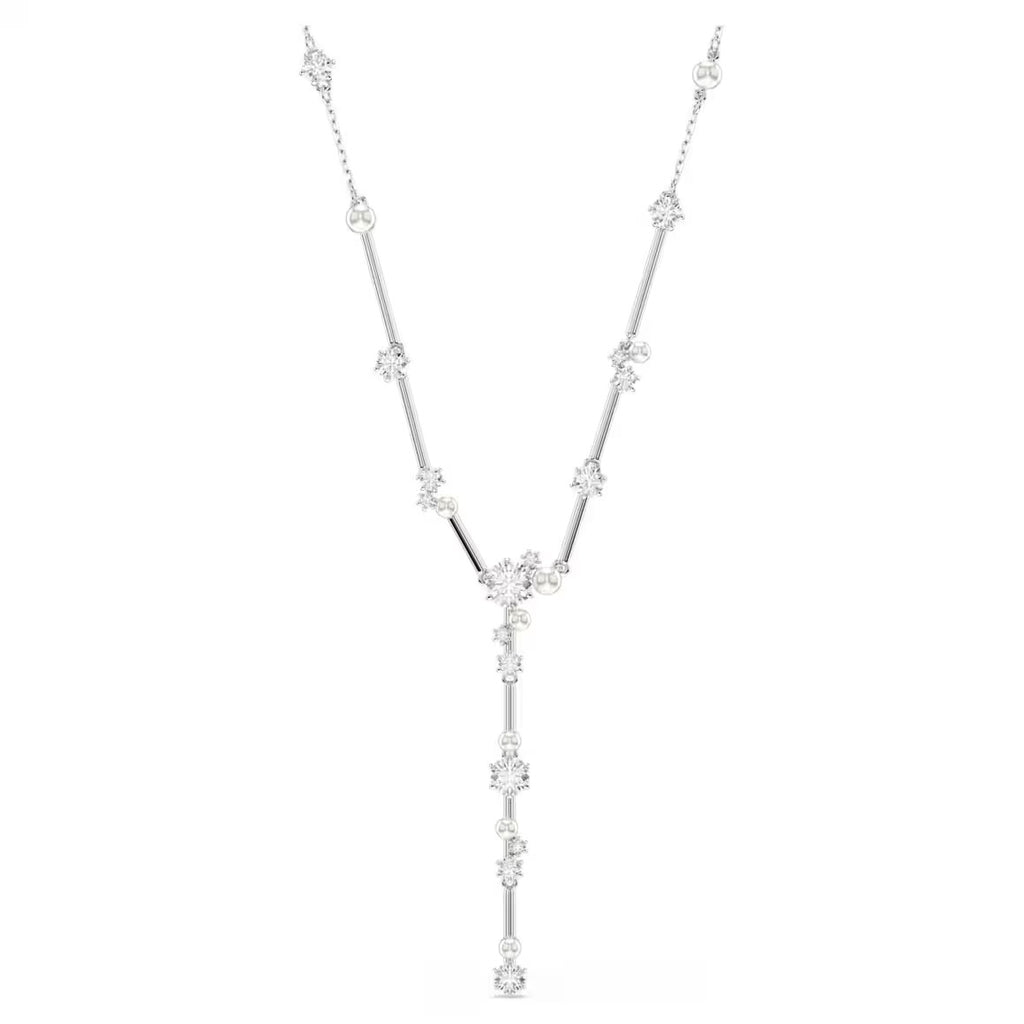 Constella Pearl & Round Cuts Silver Y Necklace