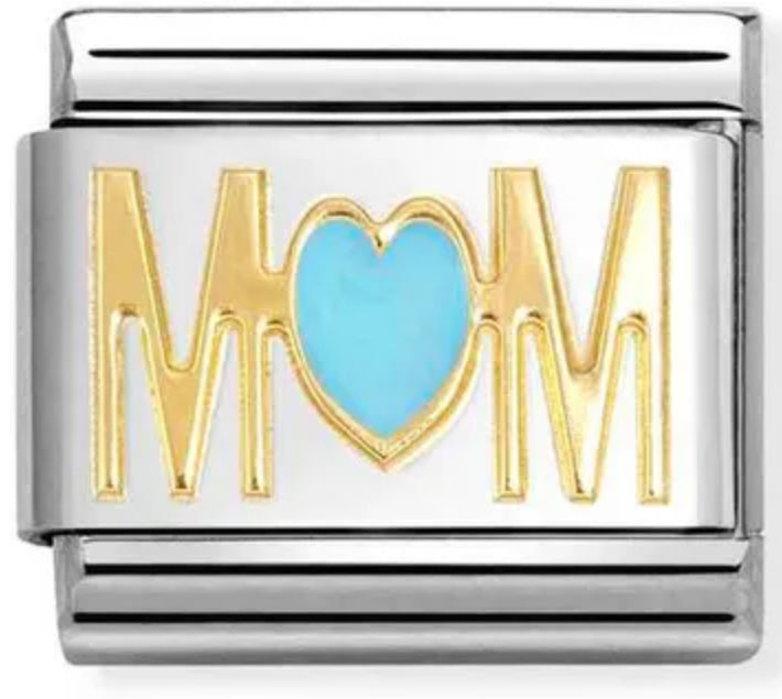 Family - Mum Blue Heart Gold Charm