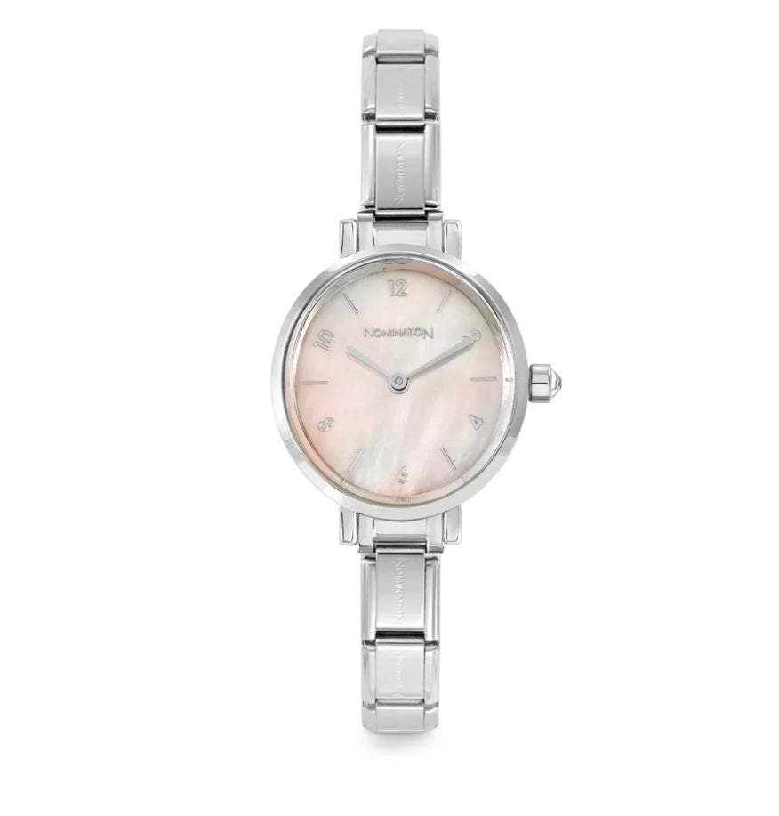 Stainless Steel Oval Mother of Pearl Dial Watch