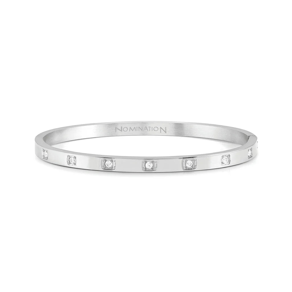 Pretty Bangles: Thick Silver with White CZ