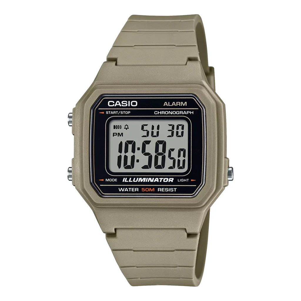 Casio Gents Illuminator Digital LED Light, Alarm, S/W, 50M BLK Case, Beige Resin Band Watch