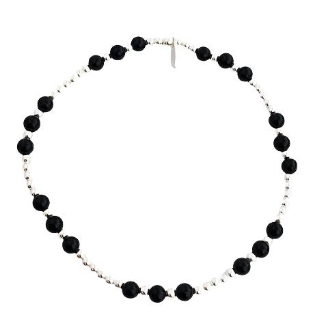 Elastic Bracelet - Black and Silver Ball