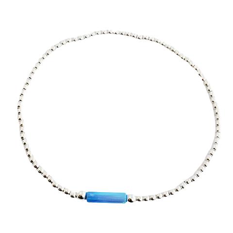 Elastic Bracelet - 10mm Blue Opalite Tube + Silver Balls