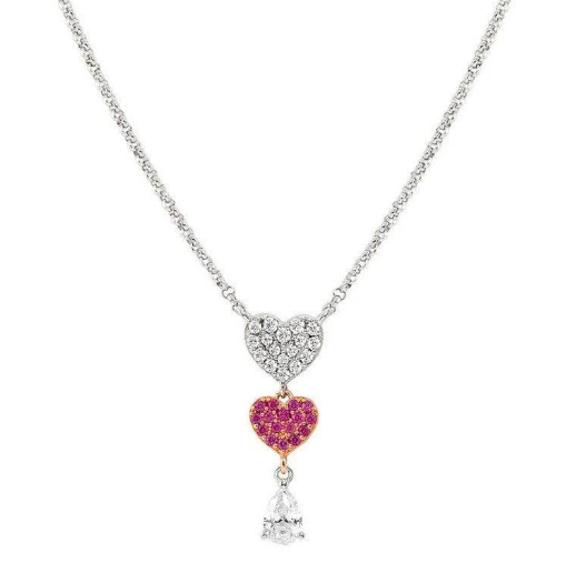 Lucentissima: Sterling Silver Rose Gold Plated Pave CZ Heart Necklace