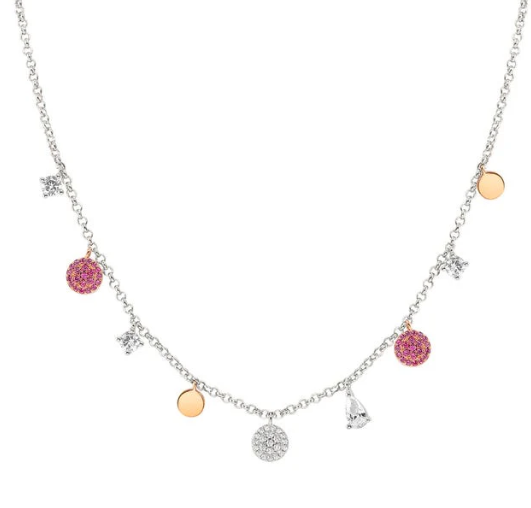 Lucentissima: Sterling Silver Rosegold Round CZ Necklace