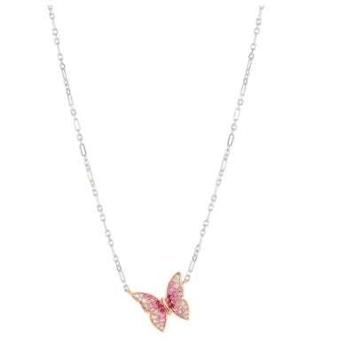 Crysalis: Sterling Silver Bi-Tone Rosegold Butterfly with CZ Necklace