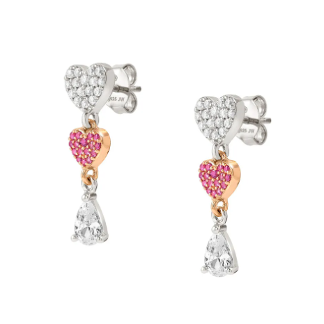 Lucentissima: Sterling Silver Rose Gold Plated Pave CZ Heart Earrings