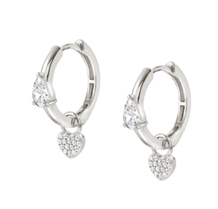 Lucentissima; Sterling Silver Pave CZ Heart Hoop Earrings