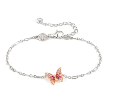 Crysalis: Sterling Silver Bi-Tone Rosegold Butterfly with CZ Bracelet