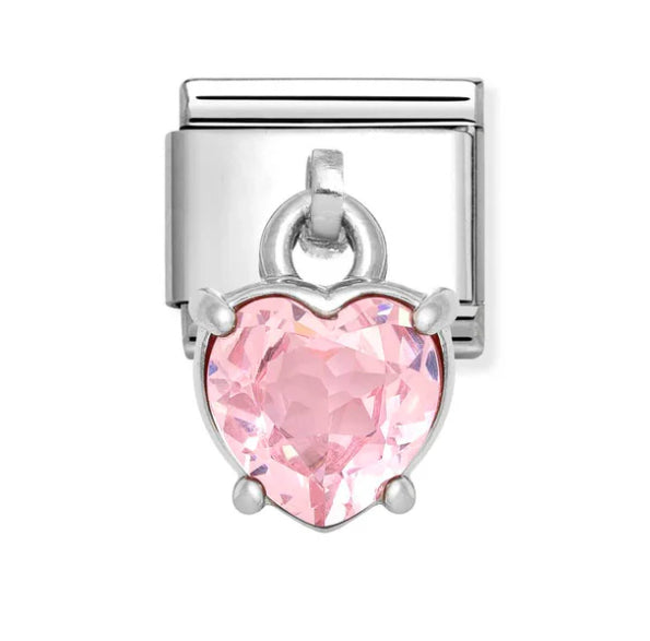 Heart Cut Pink CZ Silver Charm